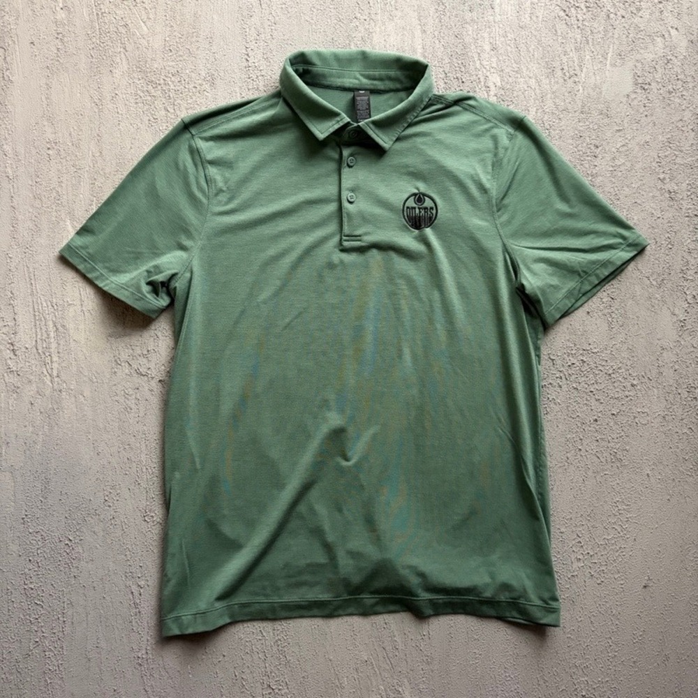 Lululemon Polo Shirt Large Green Edmonton Oilers NHL Hockey Athletic